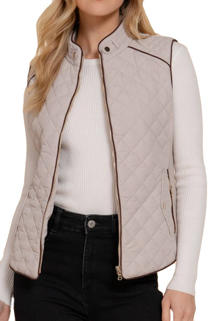 Suede Piping Detail Quilted Padding Vest - Shop Emma's 