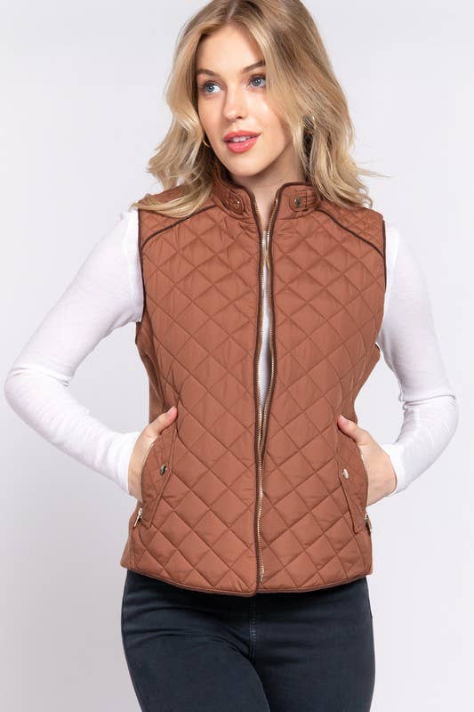 Suede Piping Detail Quilted Padding Vest - Shop Emma's 