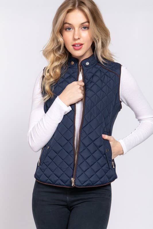 Suede Piping Detail Quilted Padding Vest - Shop Emma's 