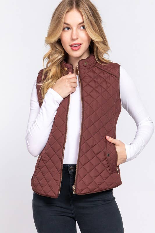 Suede Piping Detail Quilted Padding Vest - Shop Emma's 