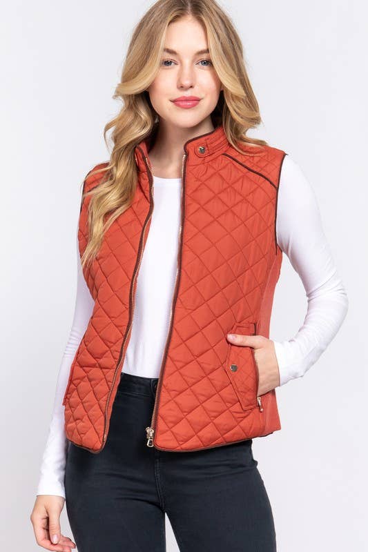 Suede Piping Detail Quilted Padding Vest - Shop Emma's 