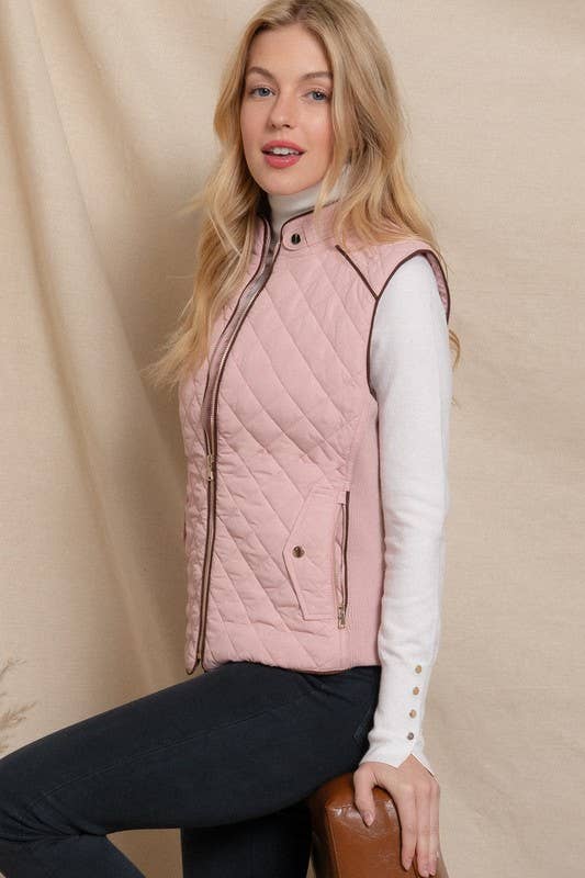 Suede Piping Detail Quilted Padding Vest - Shop Emma's 