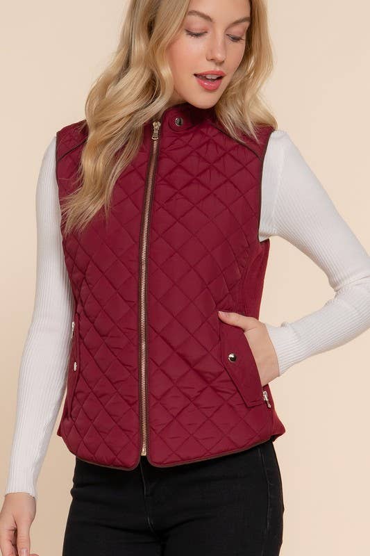 Suede Piping Detail Quilted Padding Vest - Shop Emma's 