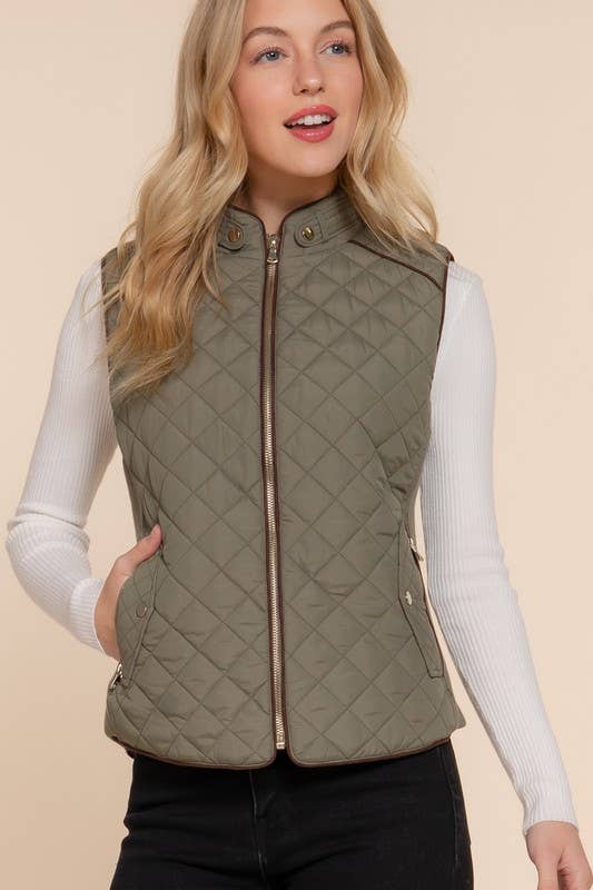 Suede Piping Detail Quilted Padding Vest - Shop Emma's 