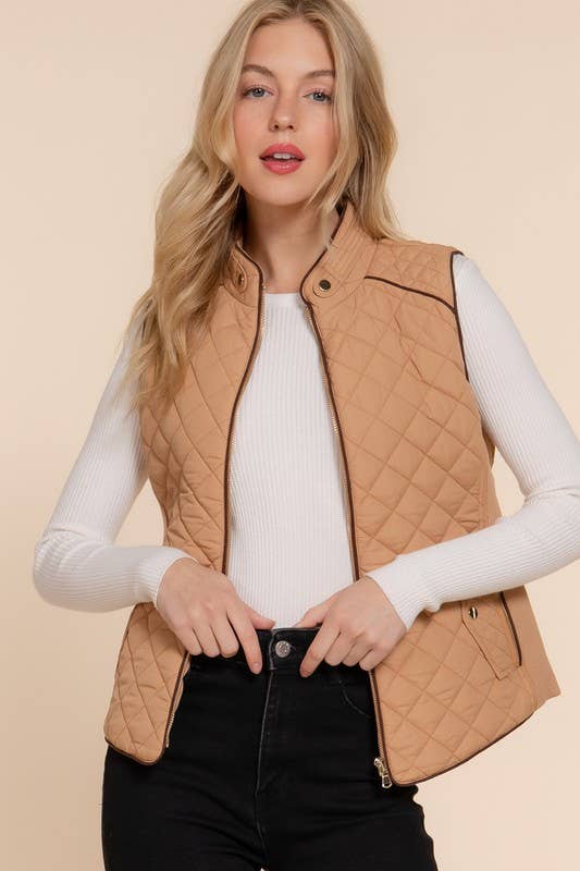 Suede Piping Detail Quilted Padding Vest - Shop Emma's 