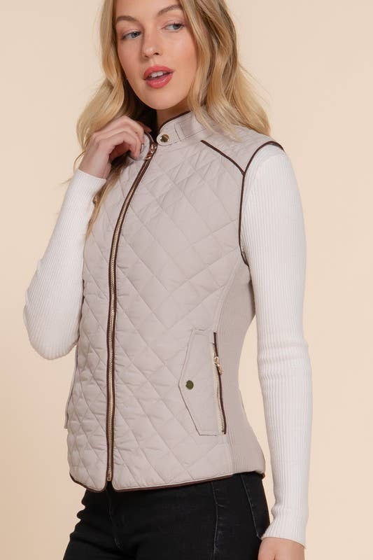 Suede Piping Detail Quilted Padding Vest - Shop Emma's 