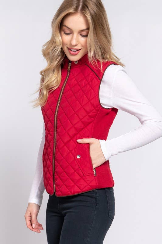 Suede Piping Detail Quilted Padding Vest - Shop Emma's 