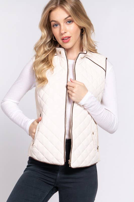 Suede Piping Detail Quilted Padding Vest - Shop Emma's 