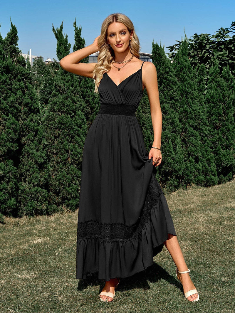 Surplice Crochet Trim Smocked Maxi Dress - Shop Emma's 