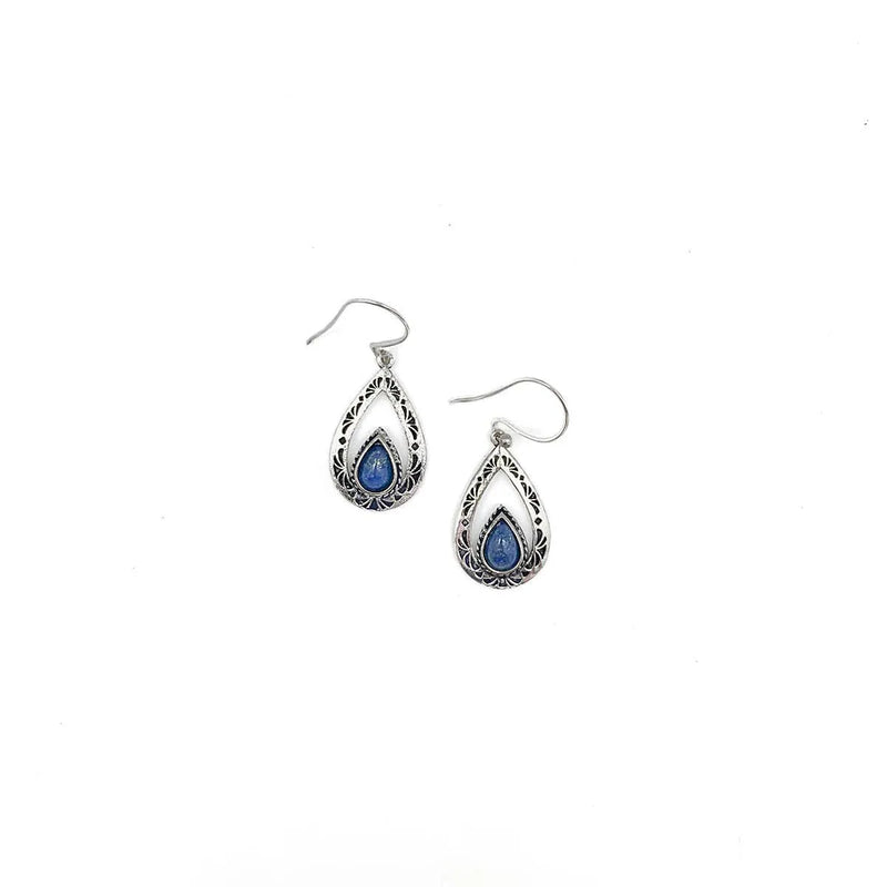 Tanvi Silver Etched Teardrop Frame with Lapis Earrings - Shop Emma's 