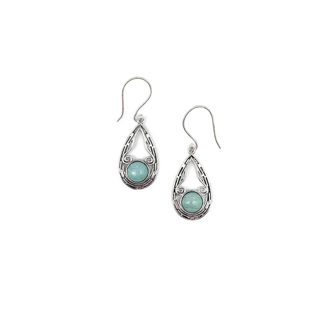 Tanvi Silver Striped Teardrop with Amazonite Earrings - Shop Emma's 