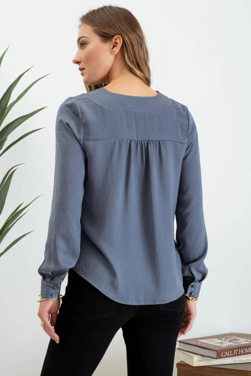 Textured Satin Long Sleeve Blouse - Shop Emma's 