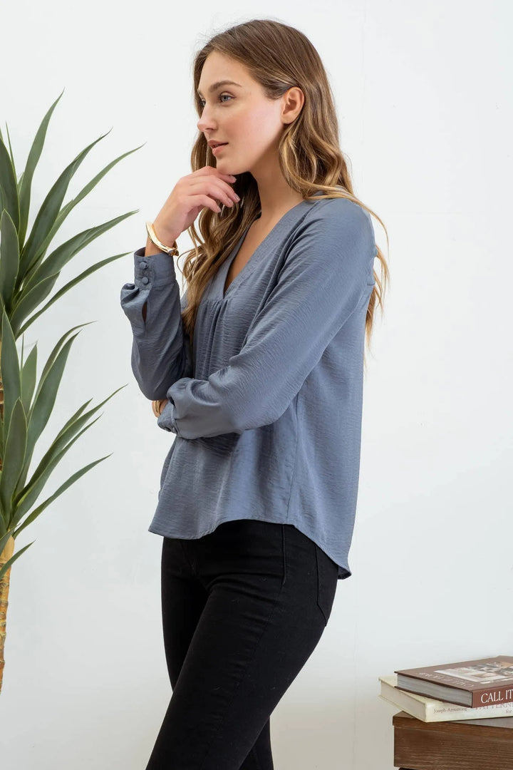 Textured Satin Long Sleeve Blouse - Shop Emma's 