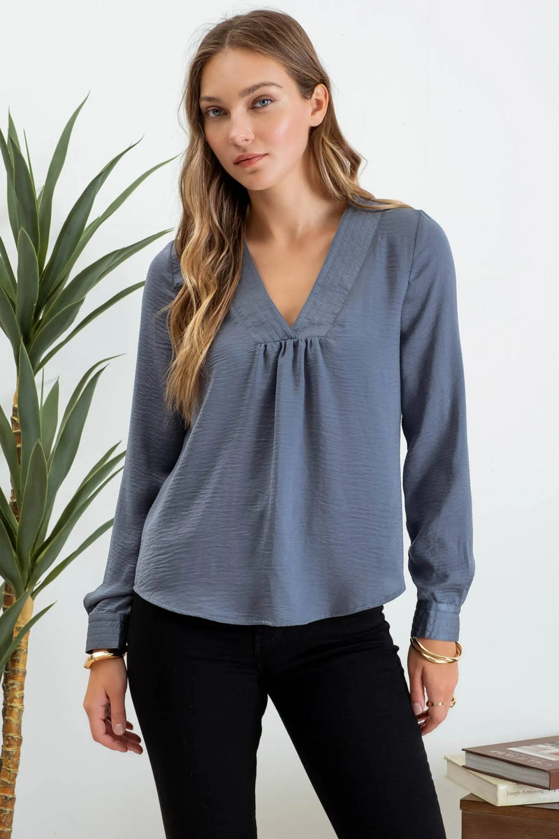 Textured Satin Long Sleeve Blouse - Shop Emma's 