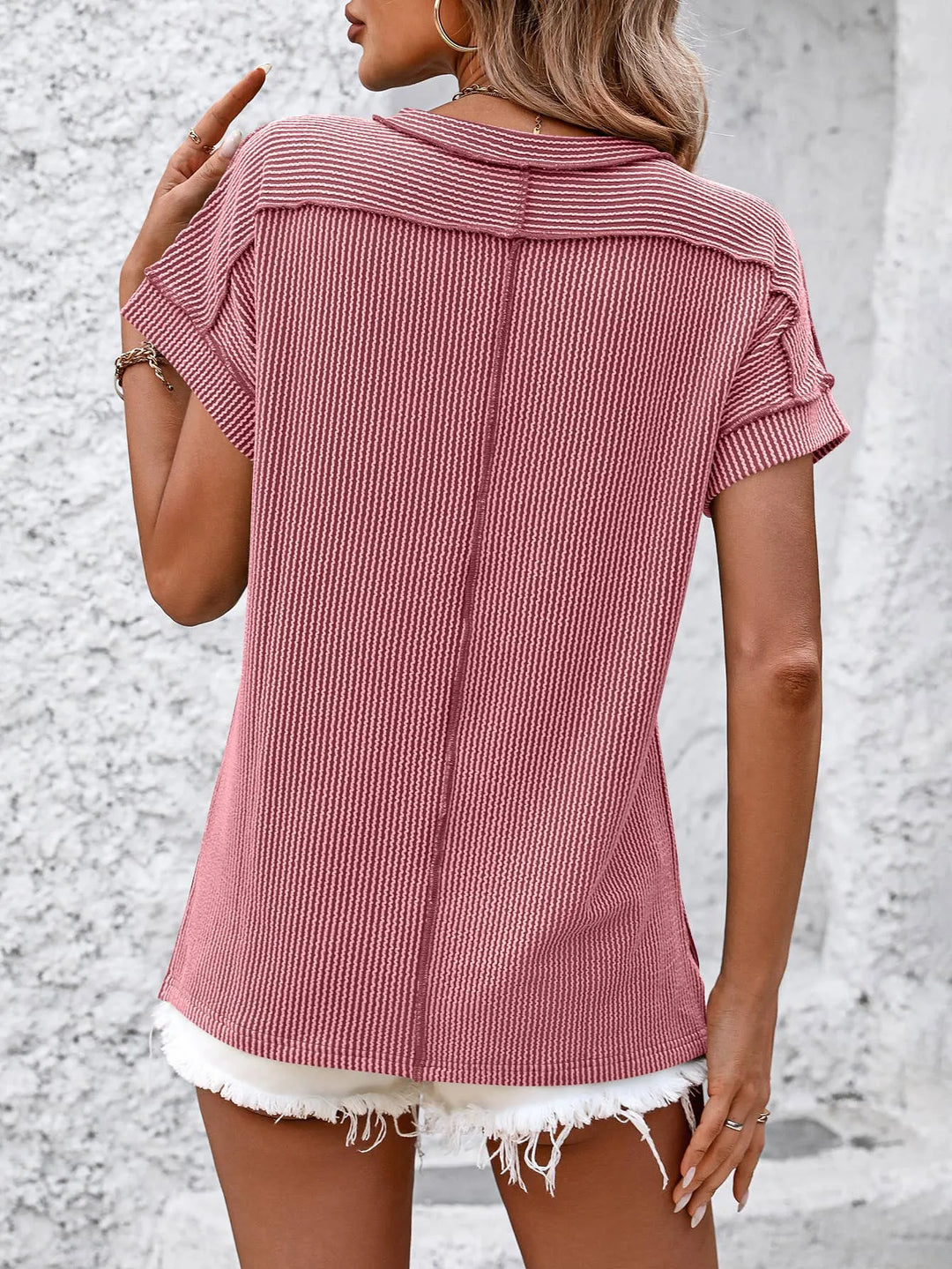 Textured Striped Short Sleeve Top - Shop Emma's 