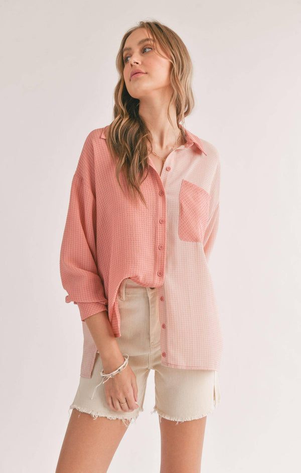 The Heat Button Up Contrast Shirt: MAUVE - Shop Emma's 