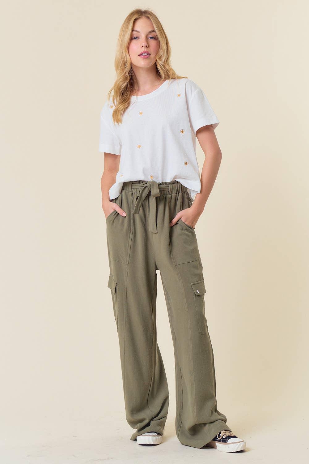 Tie Front Cargo Pocket Pants - Shop Emma's 