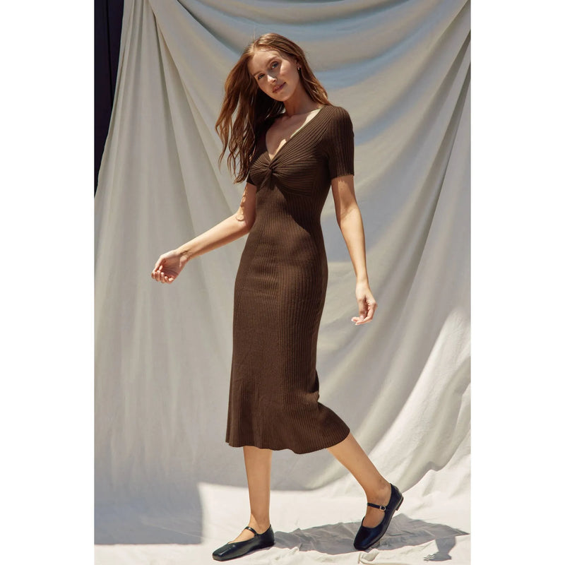 Twisted V Neck Short Sleeve Sweater Dress