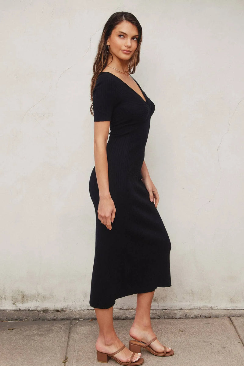 Twisted V Neck Short Sleeve Sweater Dress