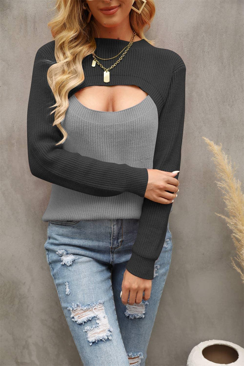 Two Tone Cutout Sweater - Shop Emma's 