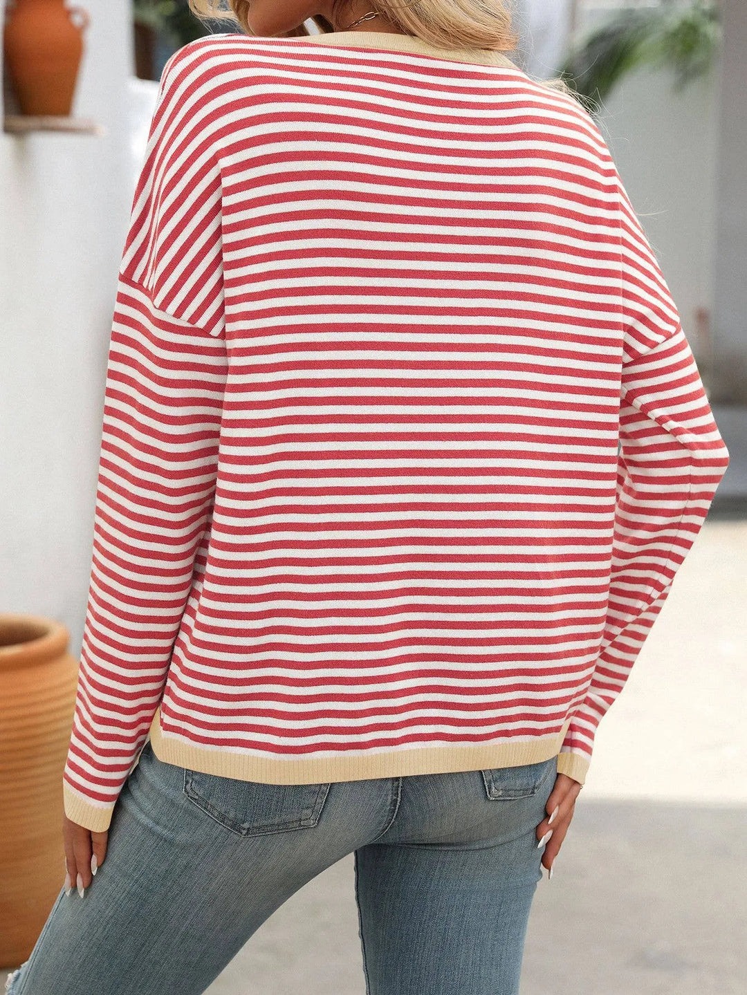 Two-Tone Striped Long Sleeve Sweater Top - Shop Emma's 