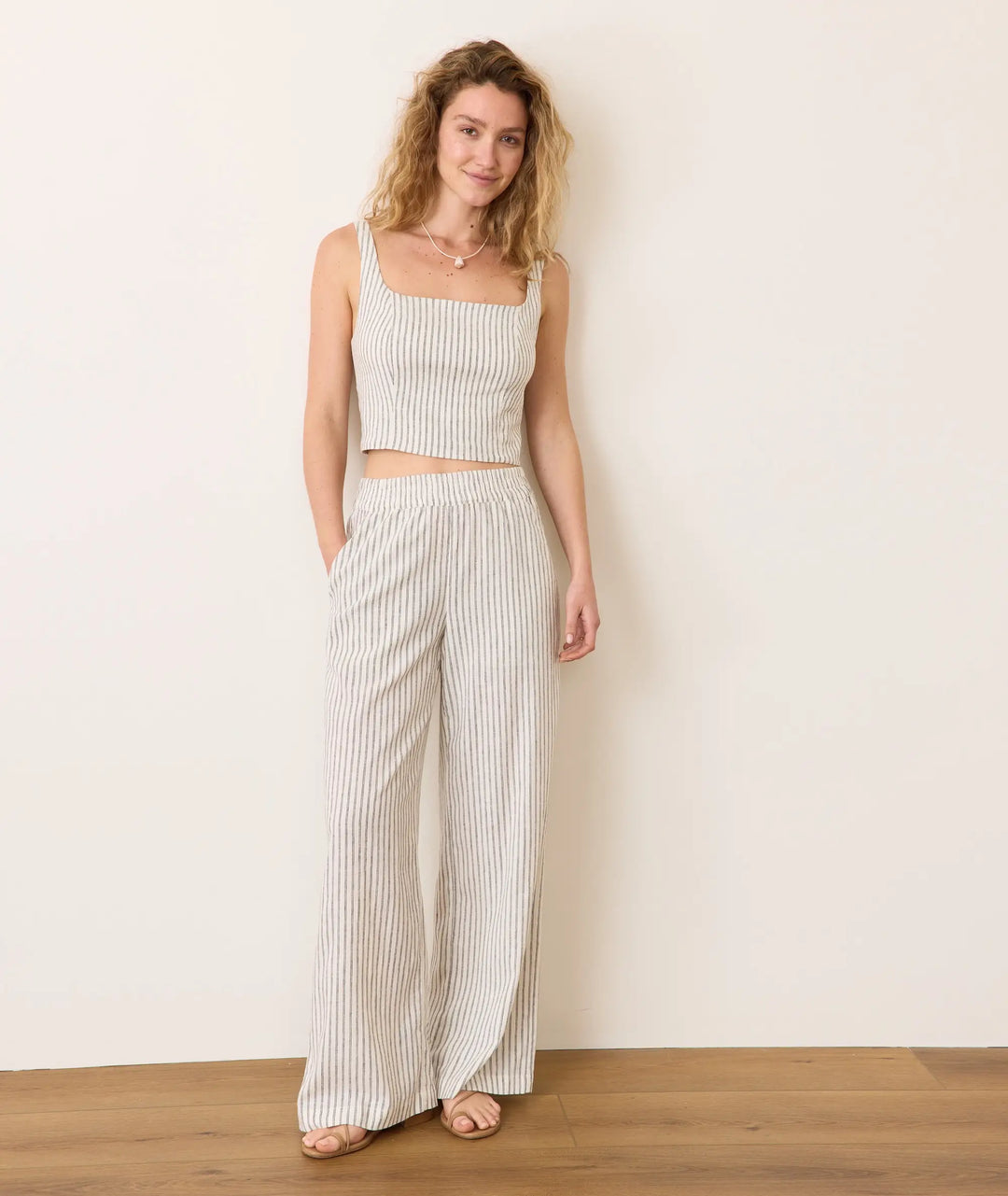 Marine Layer Allison Hemp Trouser in Cream/Navy Stripe