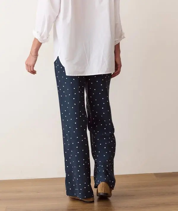 Marine Layer Lucy Drawstring Pant in Navy Polka Dot 3