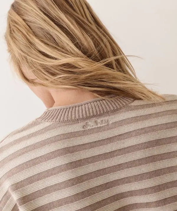 Marine Layer Suki Crewneck Sweater in Oatmeal Stripe 4