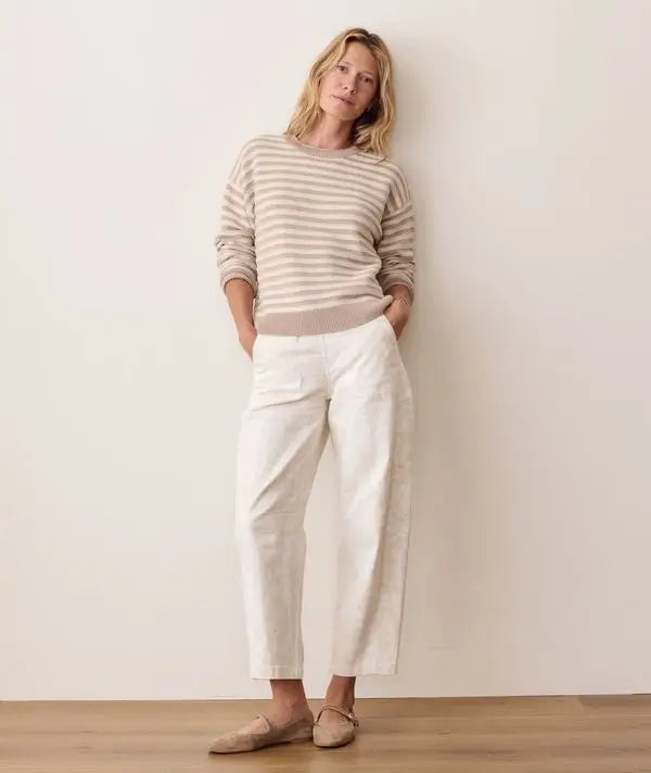 Marine Layer Suki Crewneck Sweater in Oatmeal Stripe 5