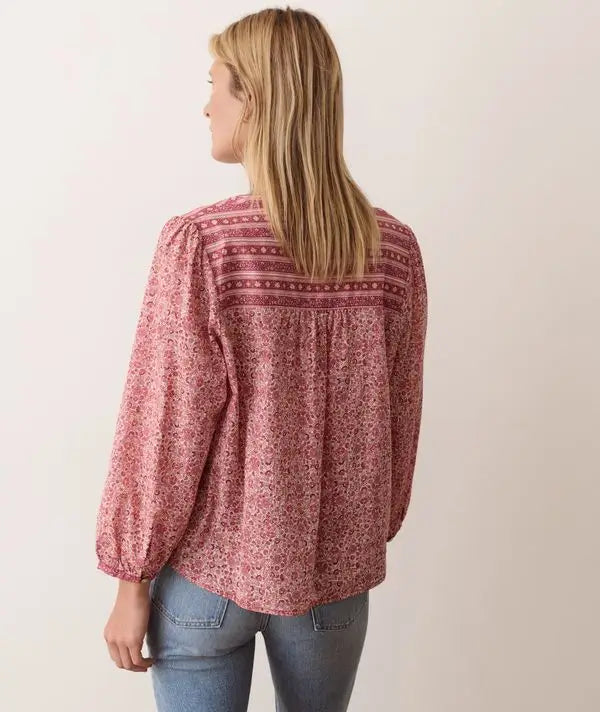 Marine Layer Vivian Button Through Blouse in Blush Floral back