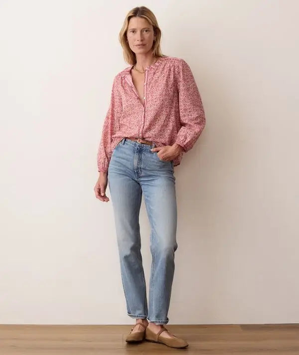 Marine Layer Vivian Button Through Blouse in Blush Floral 2