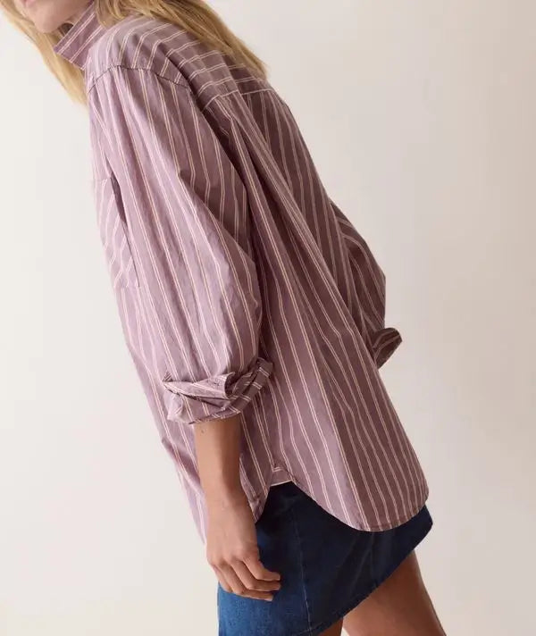 Marine Layer Jane Relaxed Shirt in Cali Poplin in Purple Stripe 1