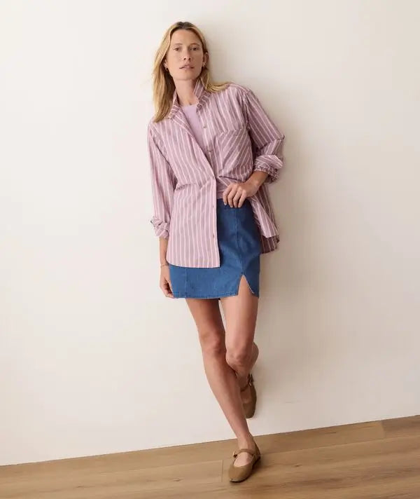 Marine Layer Jane Relaxed Shirt in Cali Poplin in Purple Stripe 2