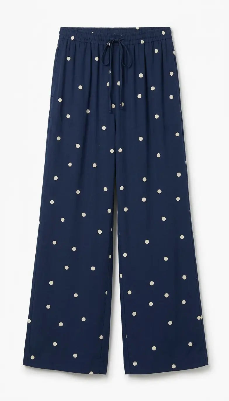 Marine Layer Lucy Drawstring Pant in Navy Polka Dot 6