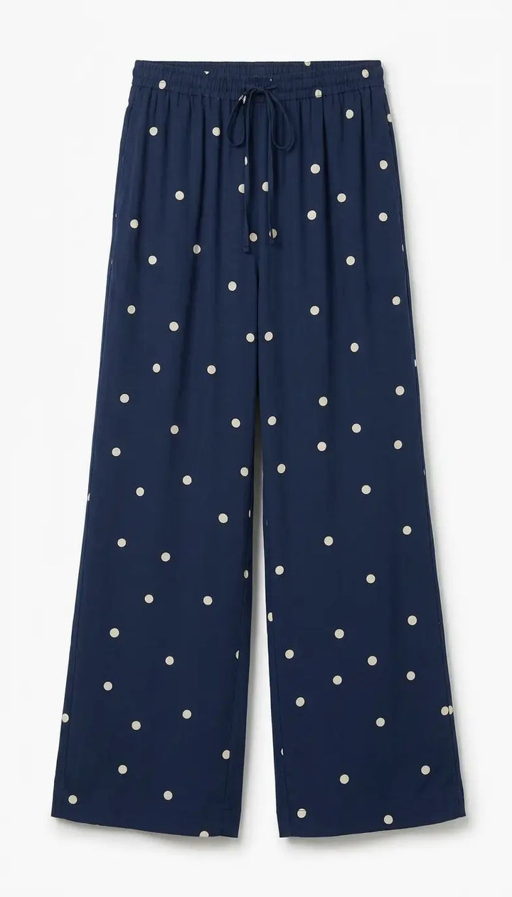Marine Layer Lucy Drawstring Pant in Navy Polka Dot 6