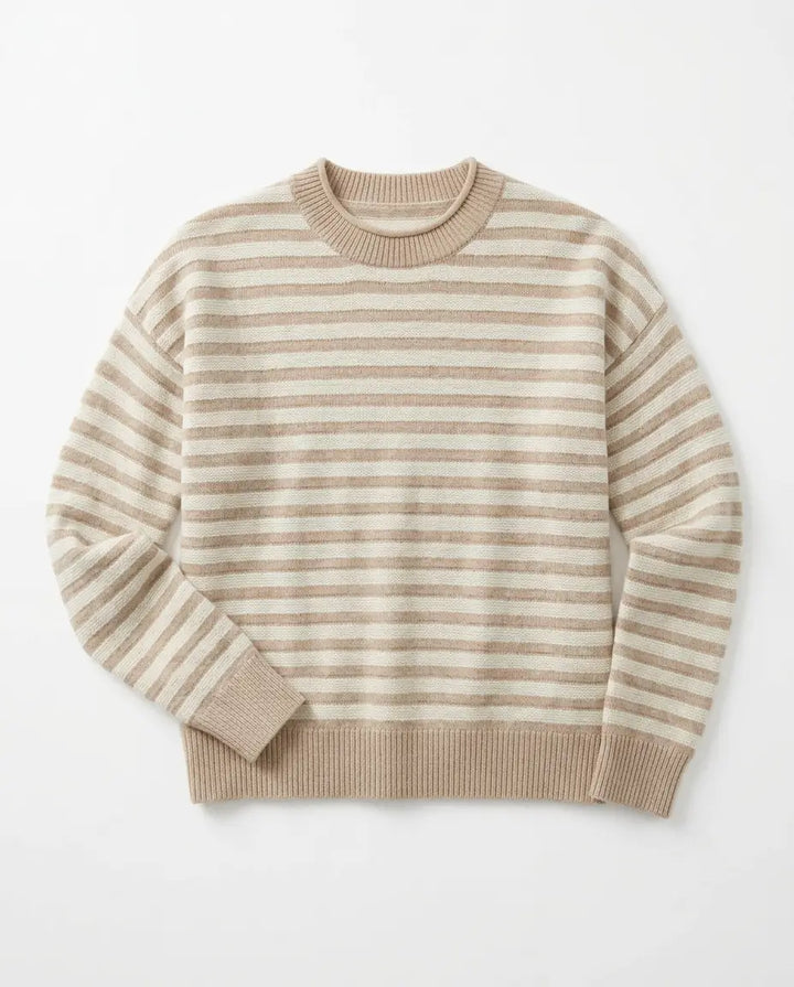 Marine Layer Suki Crewneck Sweater in Oatmeal Stripe 2