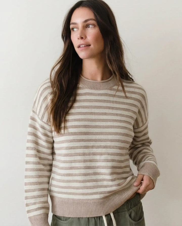 Marine Layer Suki Crewneck Sweater in Oatmeal Stripe