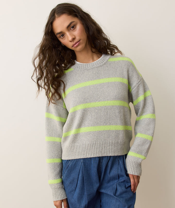 Marine Layer Berkeley Crewneck Sweater Lime Stripe