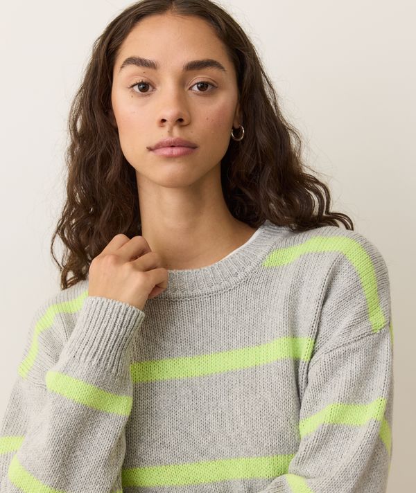 Marine Layer Berkeley Crewneck Sweater Lime Stripe 2