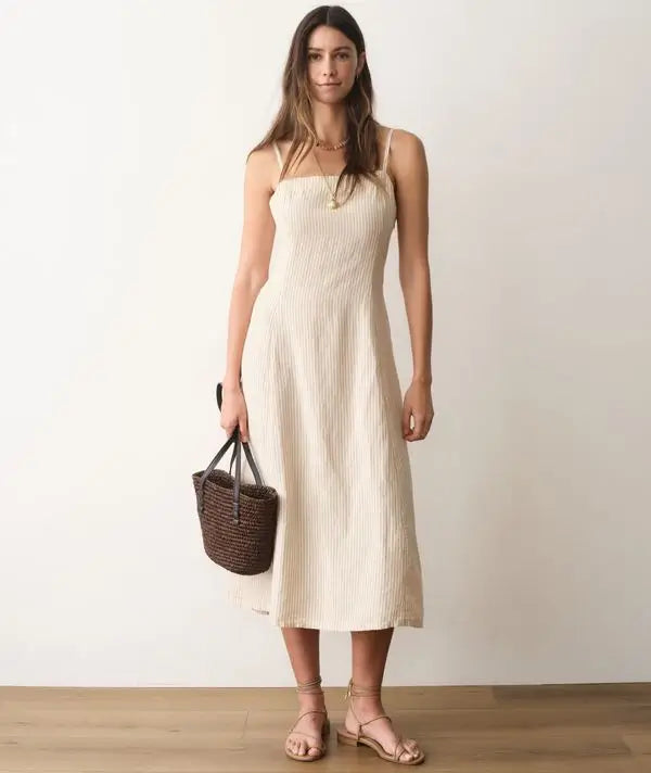 Marine Layer Lucía Linen Dress - Sand Stripe front 1