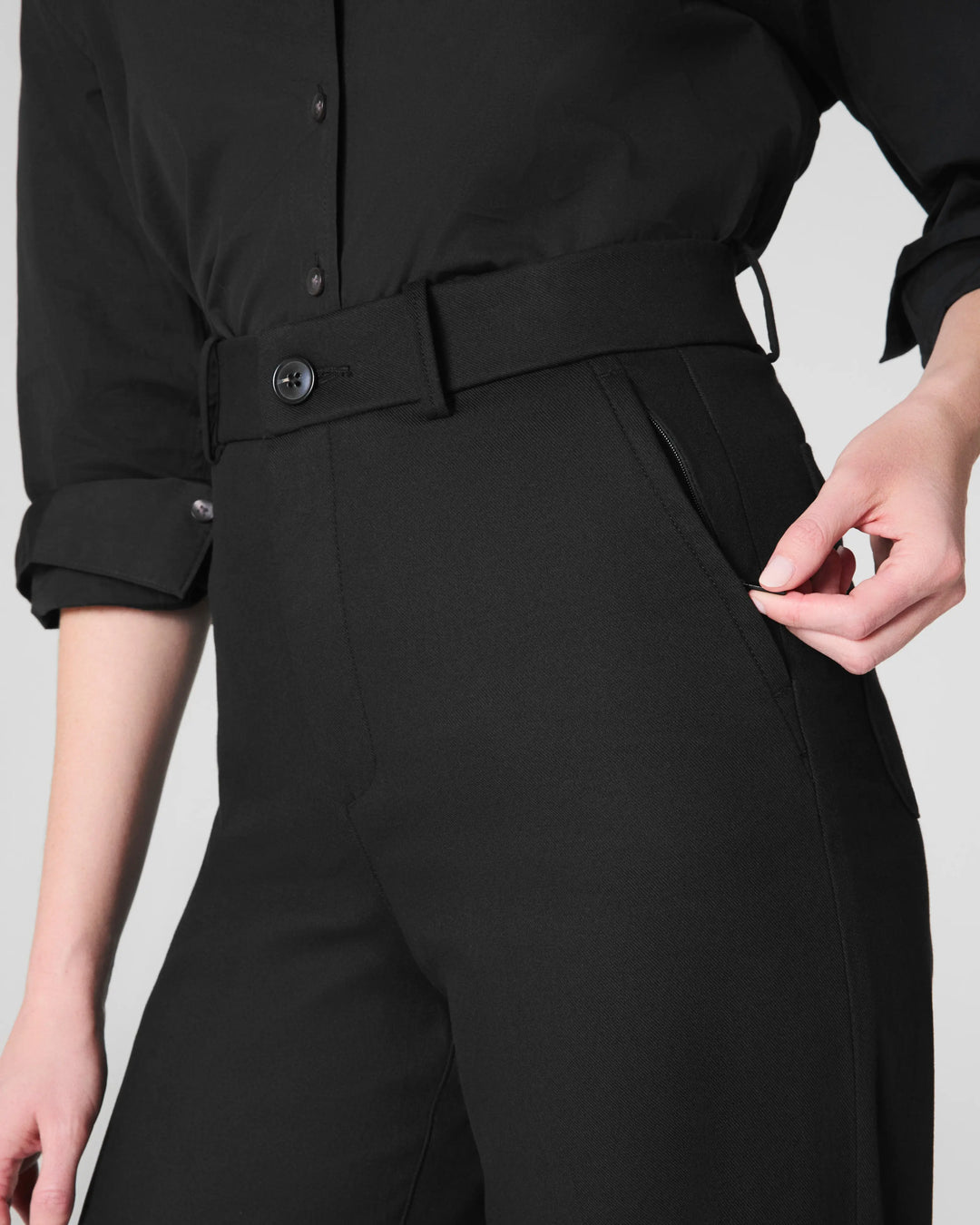 SPANXsupersmooth™ Stretch Twill Wide Leg Pants in Black fron 2