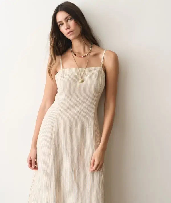 Marine Layer Lucía Linen Dress - Sand Stripe front