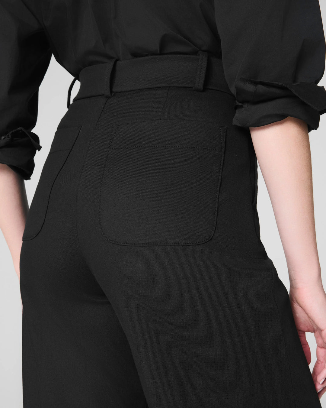 SPANXsupersmooth™ Stretch Twill Wide Leg Pants in Black back botton