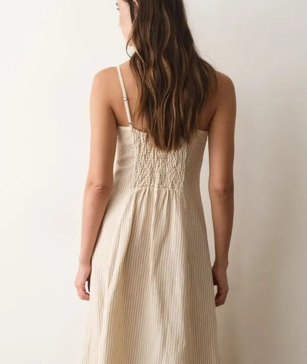 Marine Layer Lucía Linen Dress - Sand Stripe back