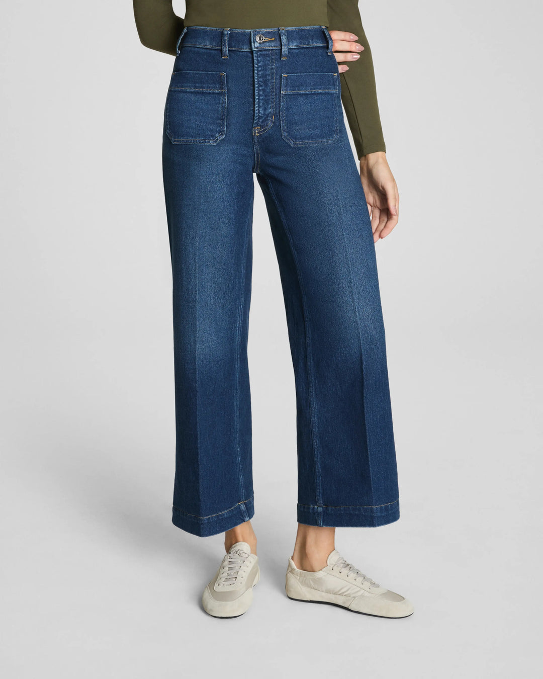 Spanx Cropped Wide Leg Jeans with Patch Pockets Adriatic Blue 4