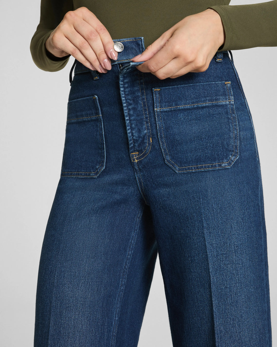 Spanx Cropped Wide Leg Jeans with Patch Pockets Adriatic Blue 1