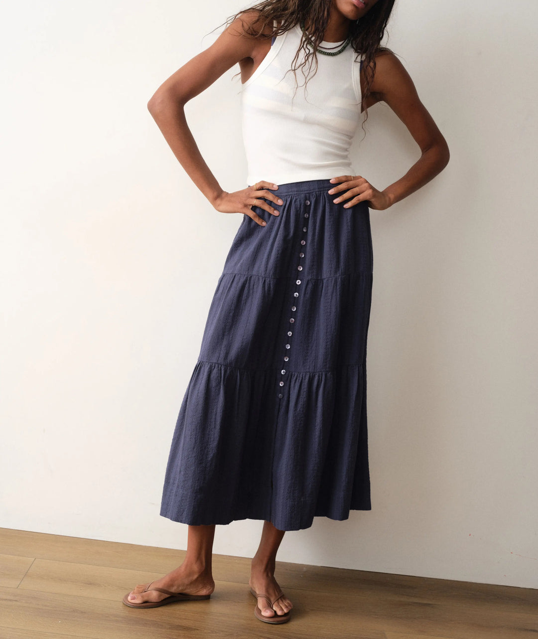 Marine Layer Lana Button-Through Skirt - Navy
