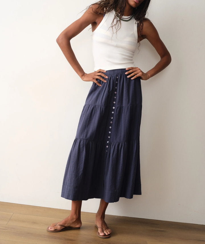 Marine Layer Lana Button-Through Skirt - Navy