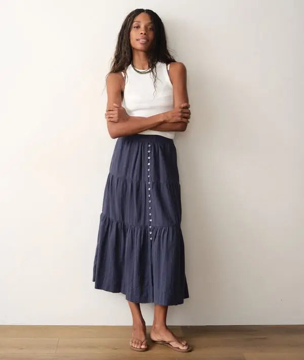 Marine Layer Lana Button-Through Skirt - Navy front