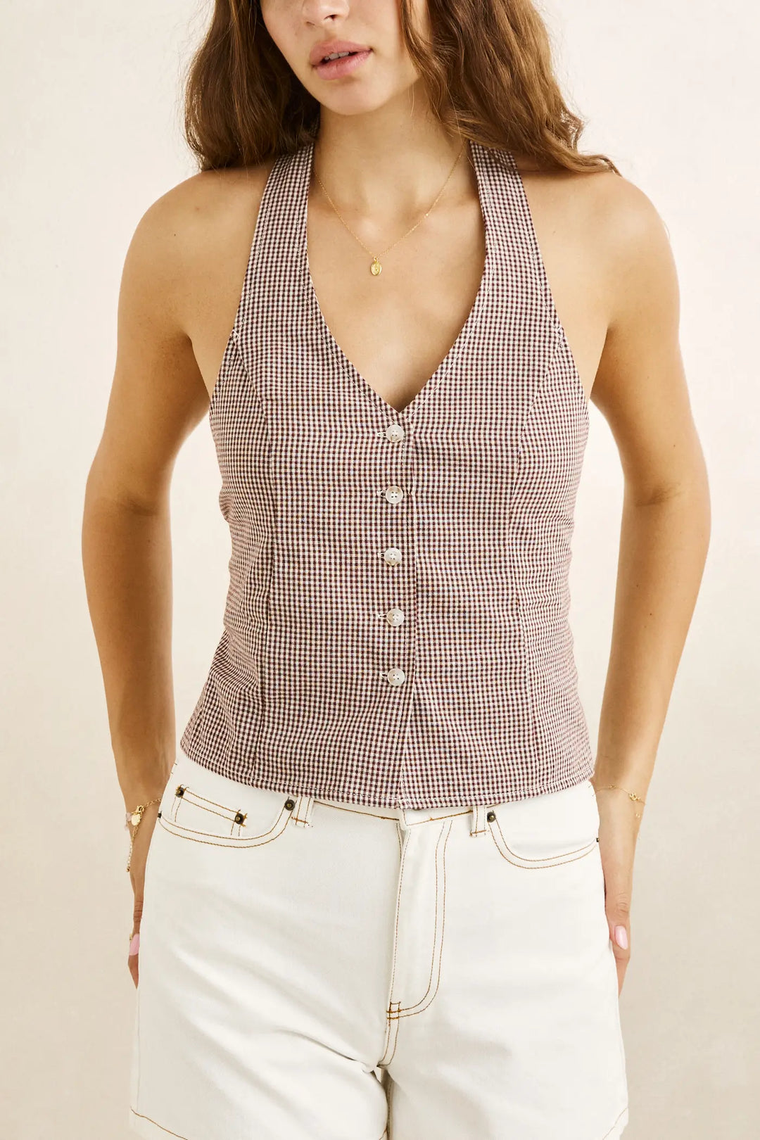 Rhythm London Check Halter Top – Chocolate